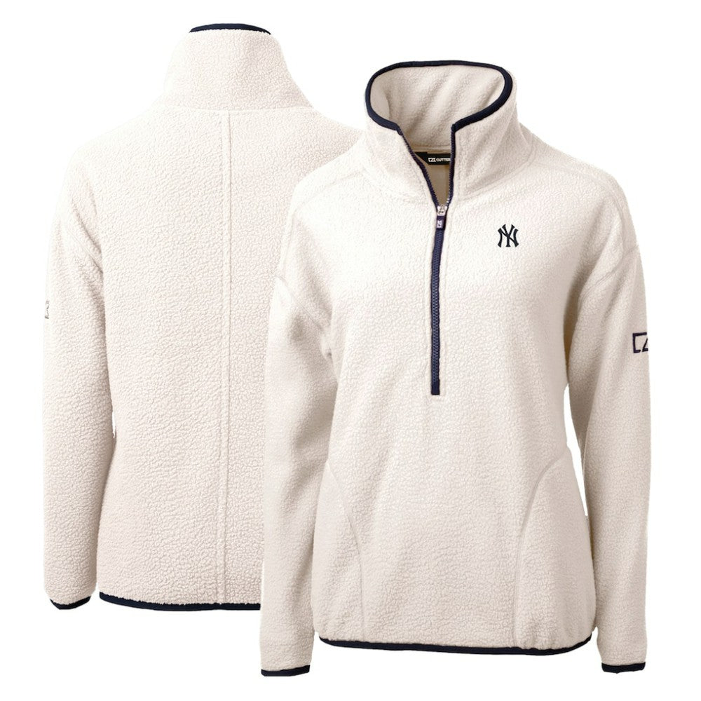 New York Yankees Cutter & Buck Women's Cascade Eco Sherpa Fleece Quarter-Zip Pullover Jacket - White/Navy