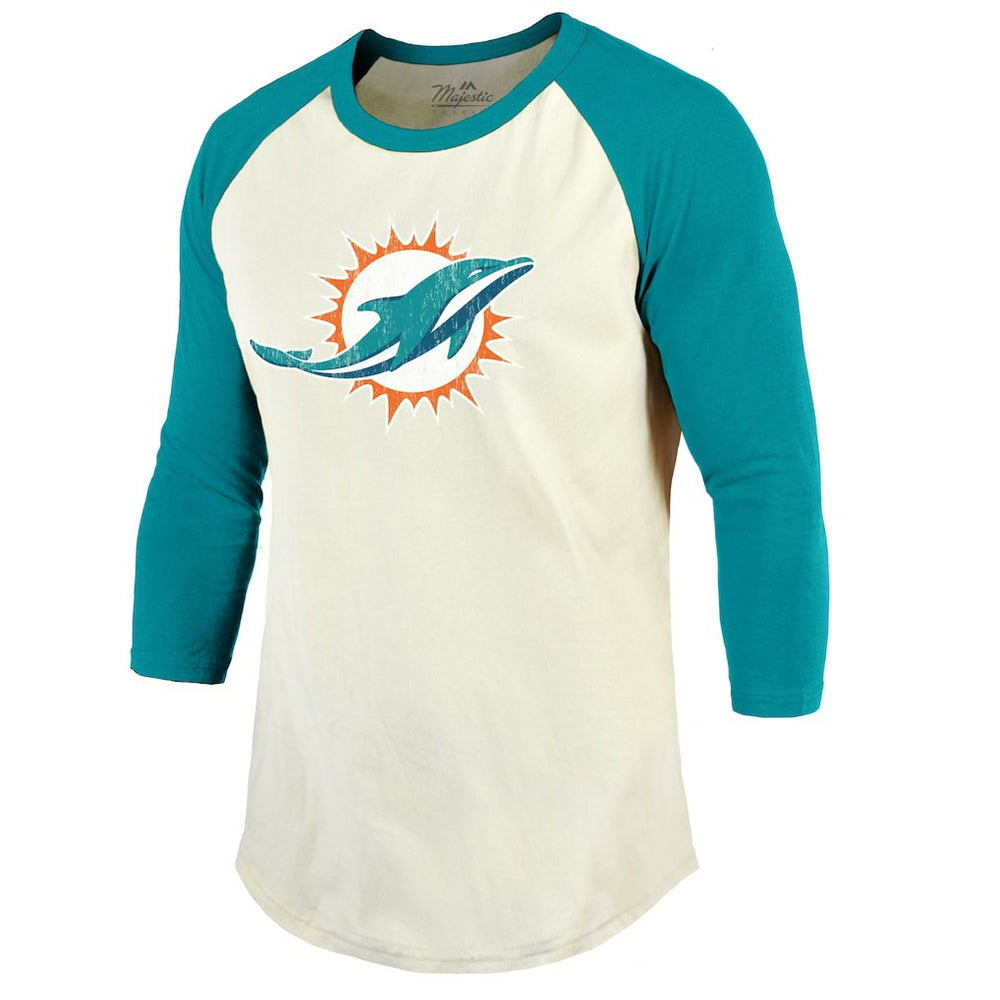 Tyreek Hill Miami Dolphins Majestic Threads Vintage Player Name & Number Raglan 3/4-Sleeve T-Shirt - Cream/Aqua online