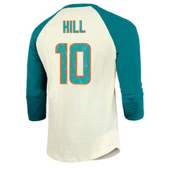 Tyreek Hill Miami Dolphins Majestic Threads Vintage Player Name & Number Raglan 3/4-Sleeve T-Shirt - Cream/Aqua online