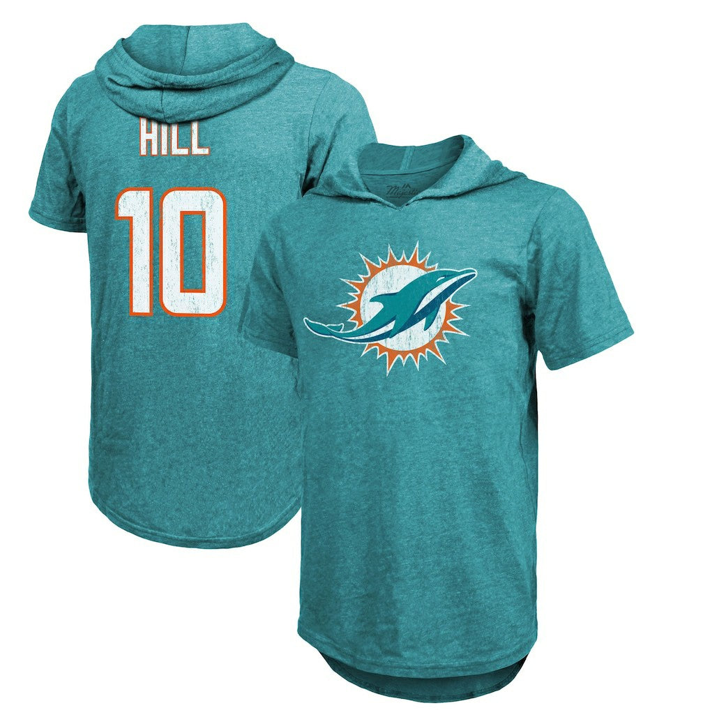 Tyreek Hill Miami Dolphins Majestic Threads Player Name & Number Short Sleeve Hoodie T-Shirt - Aqua outlet