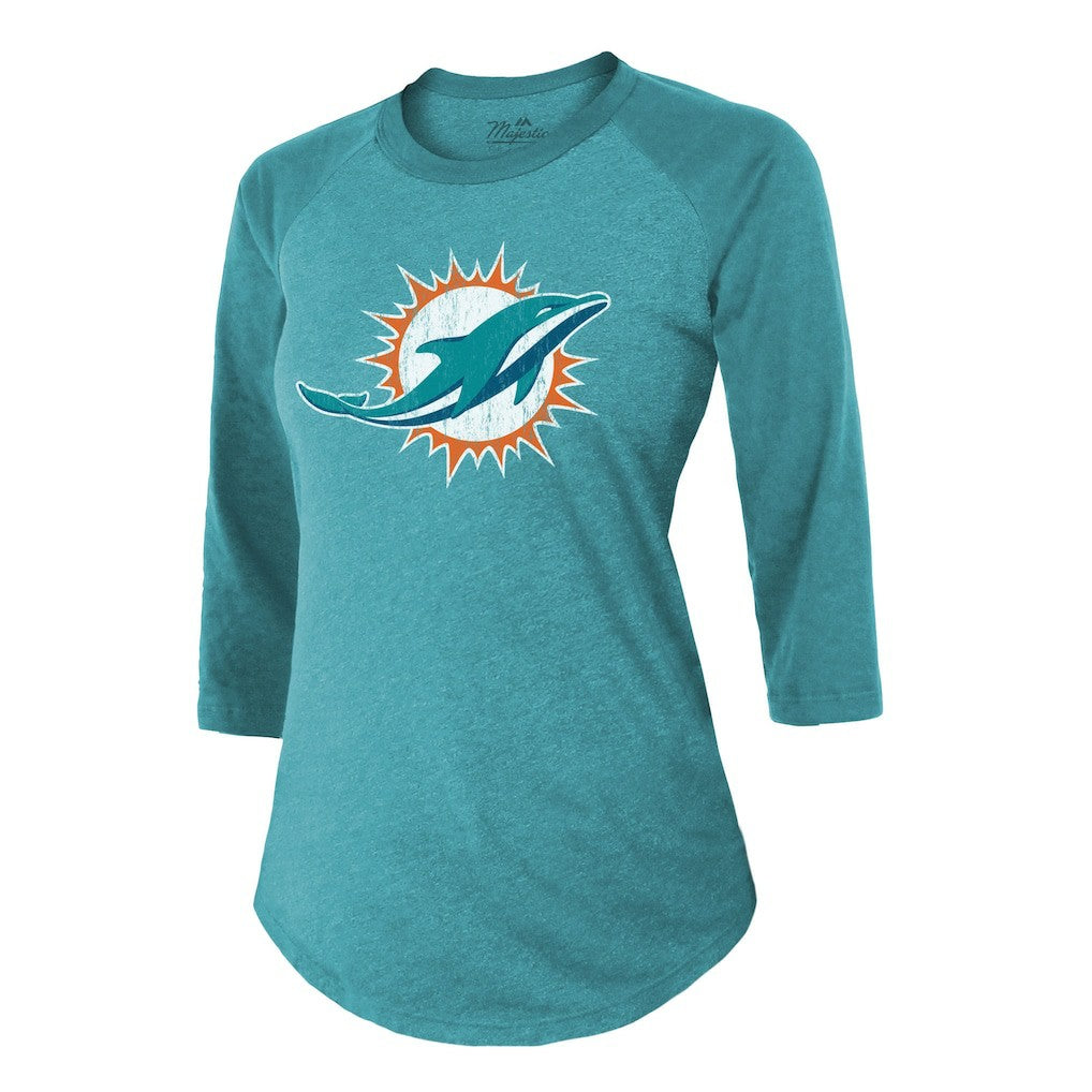 Tyreek Hill Miami Dolphins Majestic Threads Women's Name & Number Raglan 3/4 Sleeve T-Shirt - Aqua cheap