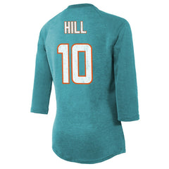 Tyreek Hill Miami Dolphins Majestic Threads Women's Name & Number Raglan 3/4 Sleeve T-Shirt - Aqua cheap