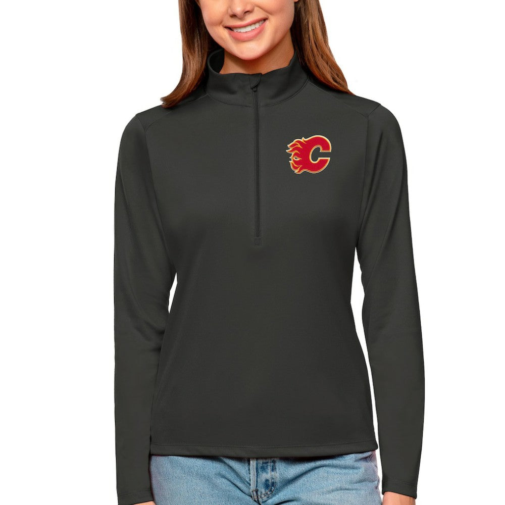 Calgary Flames Antigua Women's Tribute Quarter-Zip Pullover Top Charcoal