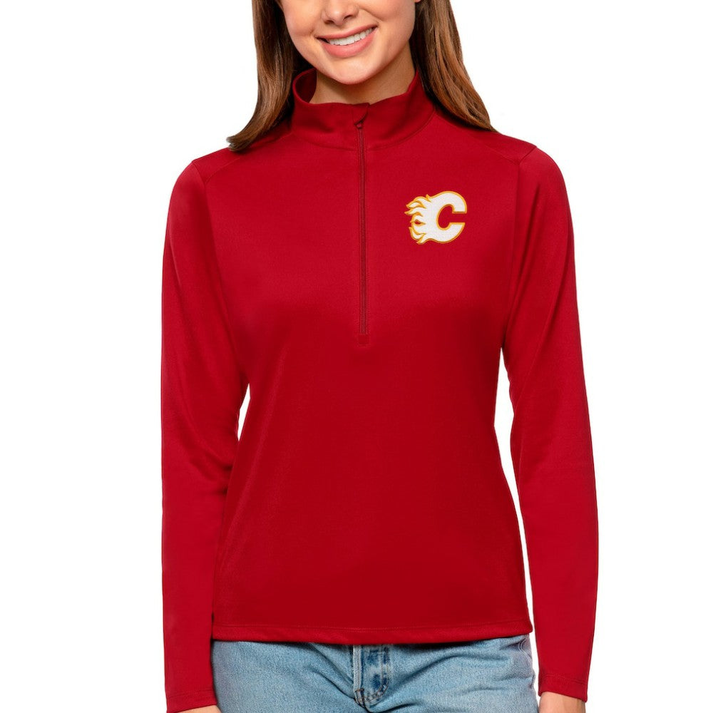 Calgary Flames Antigua Women's Tribute Quarter-Zip Pullover Top Red