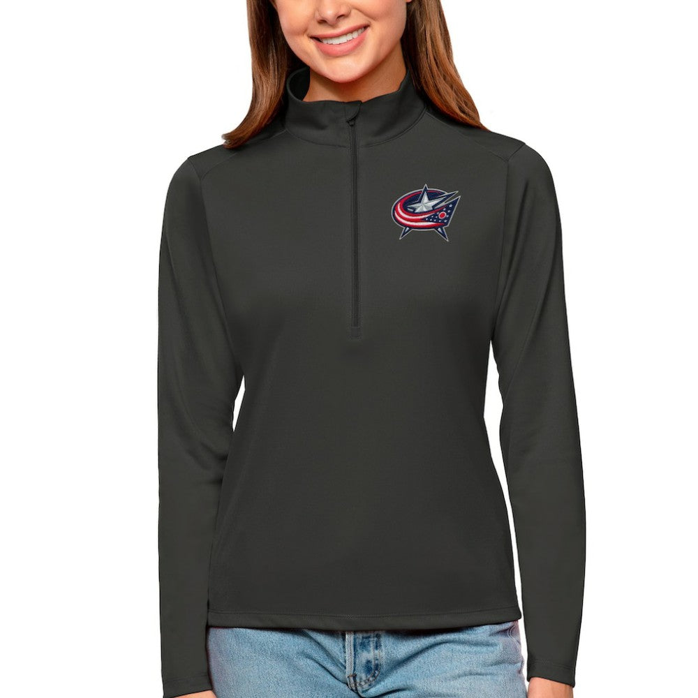 Columbus Blue Jackets Antigua Women's Tribute Quarter-Zip Pullover Top Charcoal