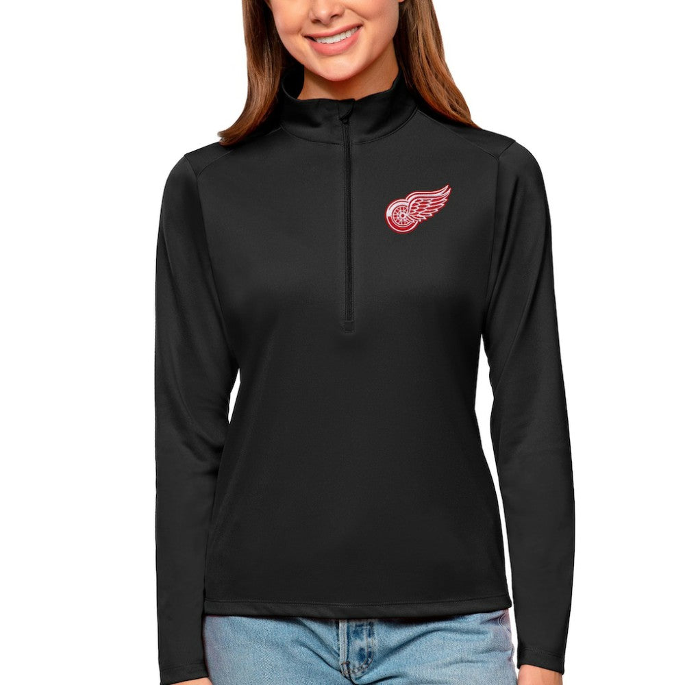 Detroit Red Wings Antigua Women's Tribute Quarter-Zip Pullover Top Black