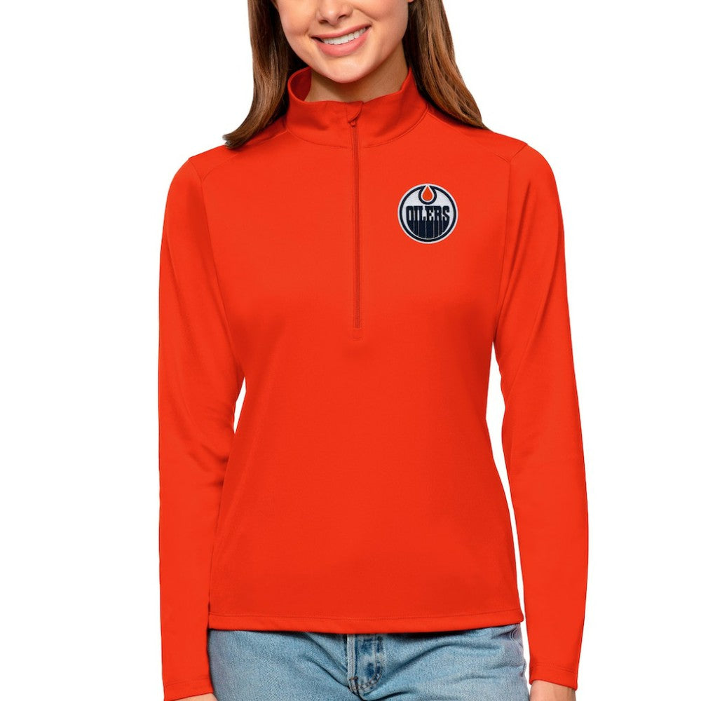 Edmonton Oilers Antigua Women's Tribute Quarter-Zip Pullover Top Orange