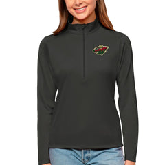 Minnesota Wild Antigua Women's Tribute Quarter-Zip Pullover Top Charcoal