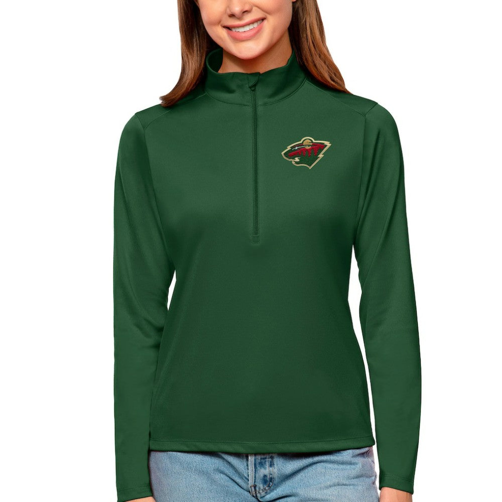 Minnesota Wild Antigua Women's Tribute Quarter-Zip Pullover Top Forest Green