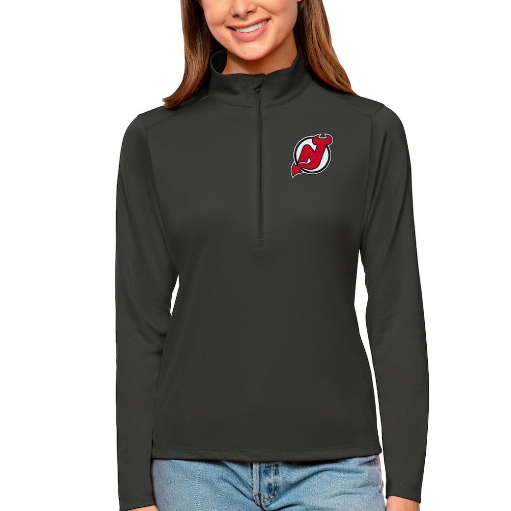 New Jersey Devils Antigua Women's Tribute Quarter-Zip Pullover Top Charcoal