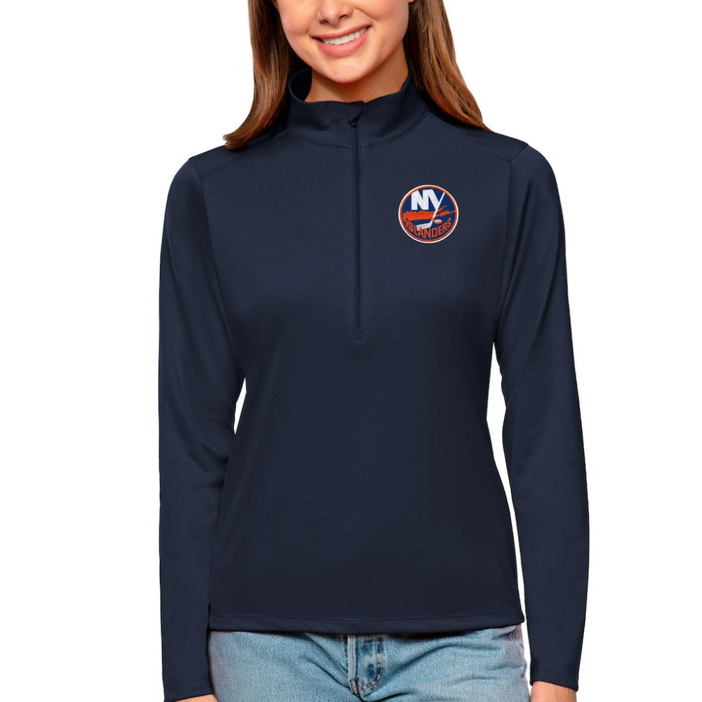 New York Islanders Antigua Women's Tribute Quarter-Zip Pullover Top Navy