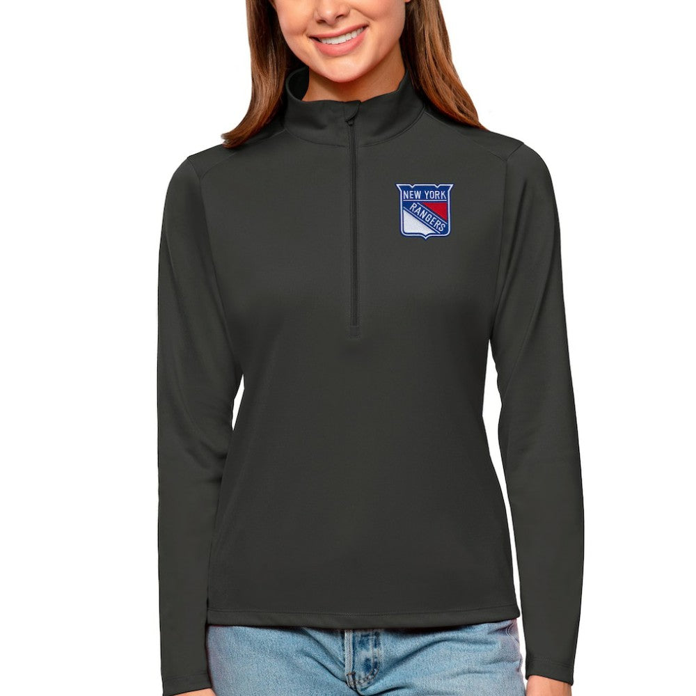 New York Rangers Antigua Women's Tribute Quarter-Zip Pullover Top Charcoal