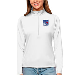 New York Rangers Antigua Women's Tribute Quarter-Zip Pullover Top White