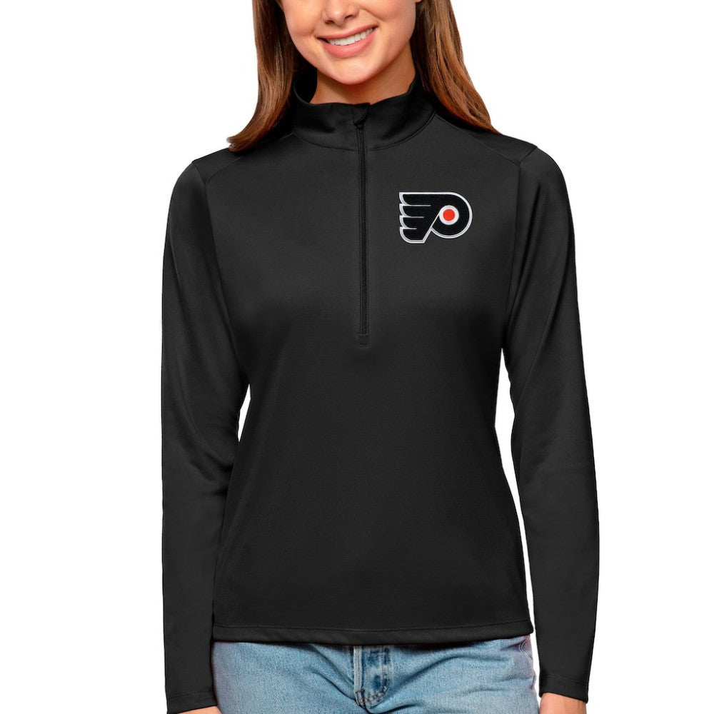Philadelphia Flyers Antigua Women's Tribute Quarter-Zip Pullover Top Black