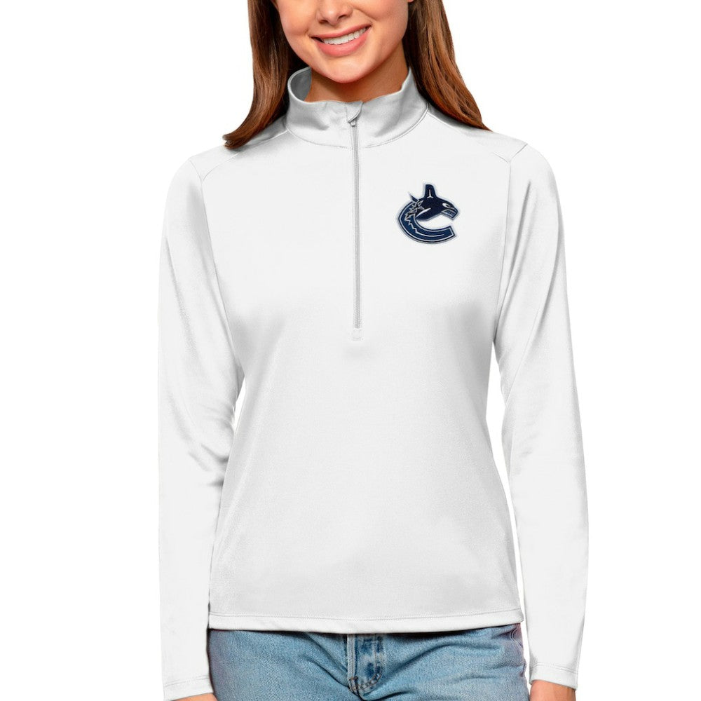 Vancouver Canucks Antigua Women's Tribute Quarter-Zip Pullover Top White