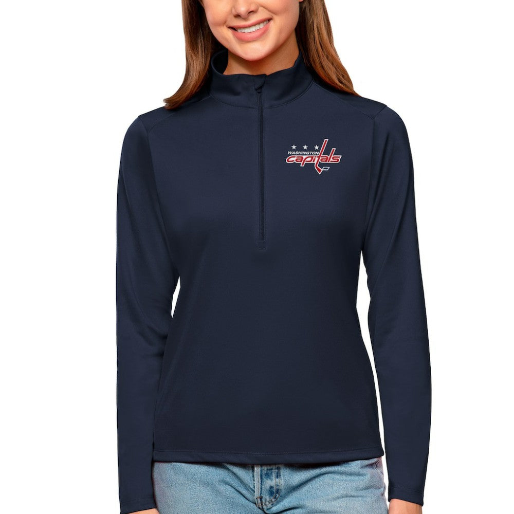 Washington Capitals Antigua Women's Tribute Quarter-Zip Pullover Top Navy
