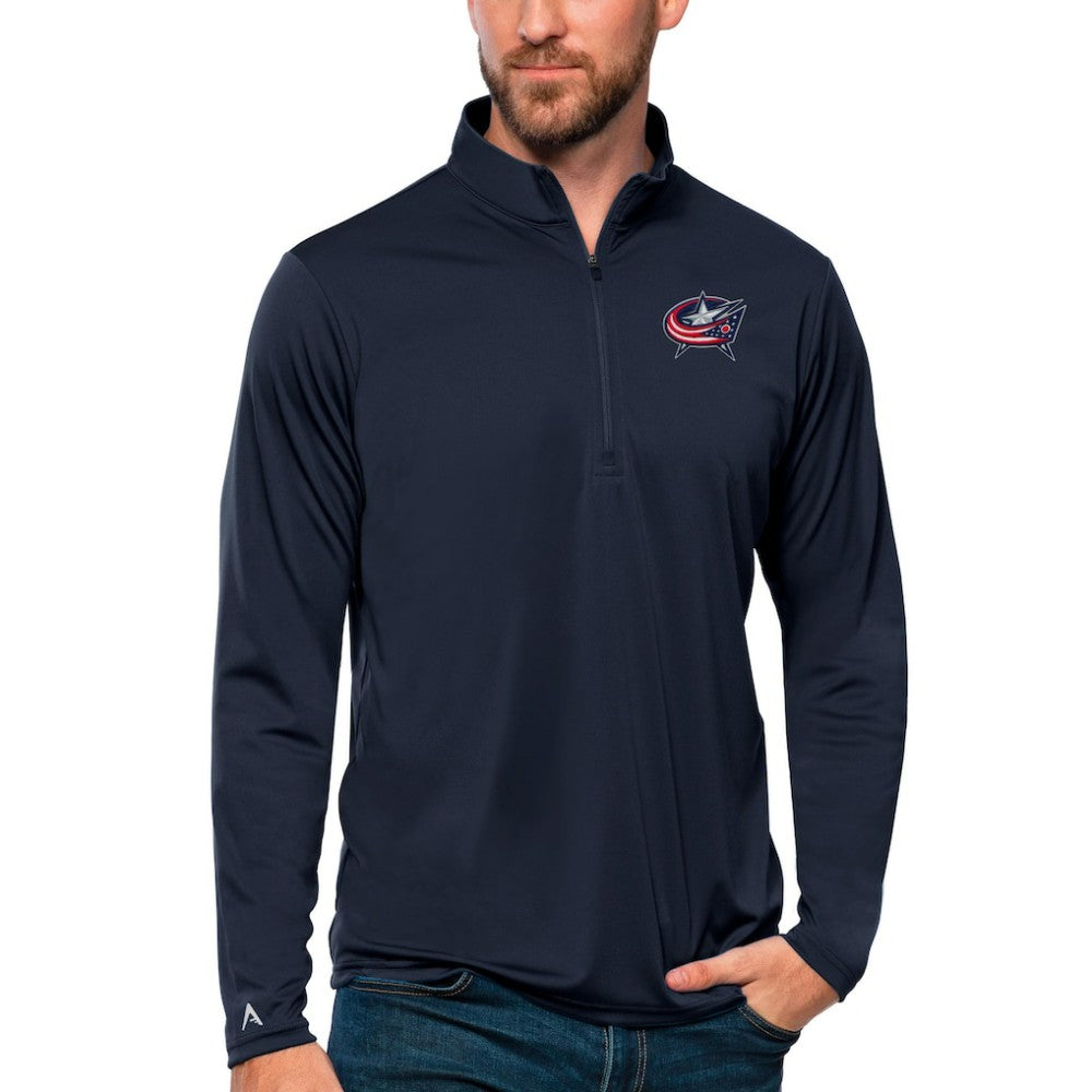 Columbus Blue Jackets Antigua Tribute Quarter-Zip Pullover Top Navy
