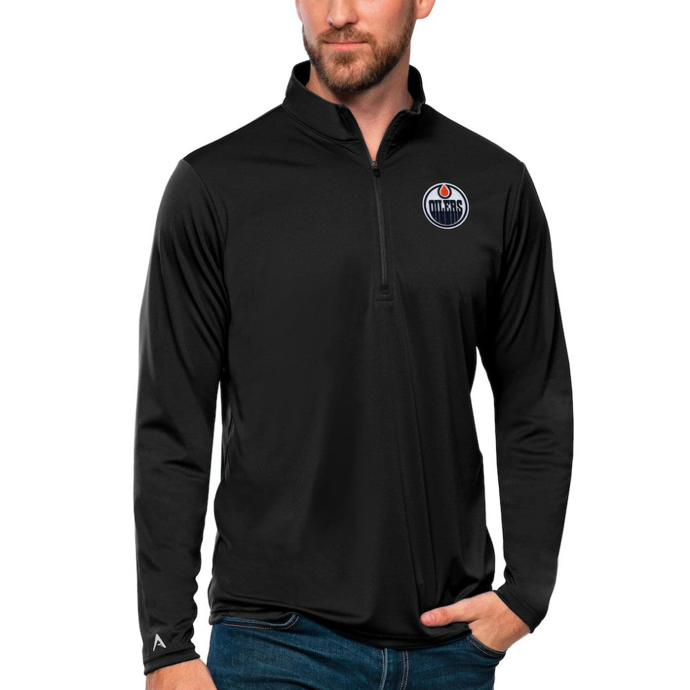 Edmonton Oilers Antigua Tribute Quarter-Zip Pullover Top Black