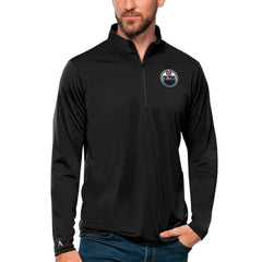 Edmonton Oilers Antigua Tribute Quarter-Zip Pullover Top Black