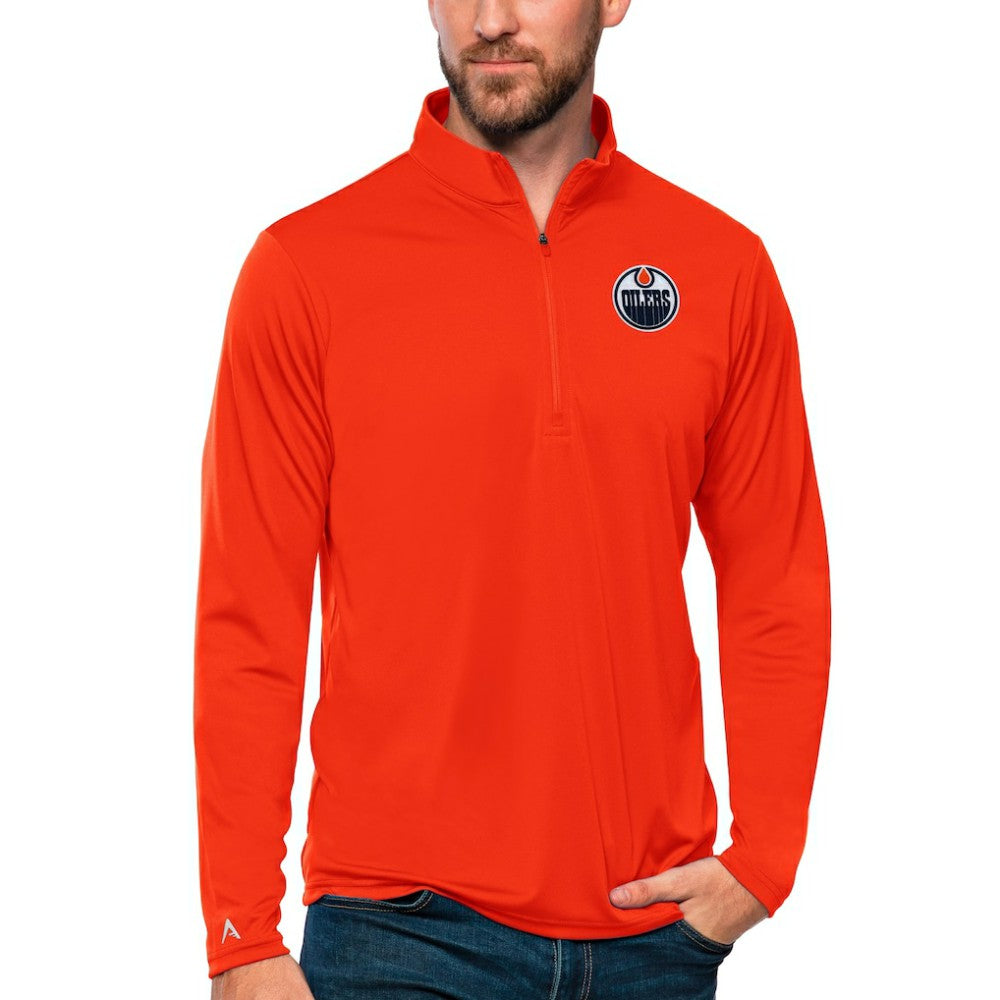 Edmonton Oilers Antigua Tribute Quarter-Zip Pullover Top Orange