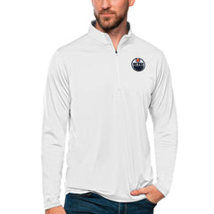Edmonton Oilers Antigua Tribute Quarter-Zip Pullover Top White