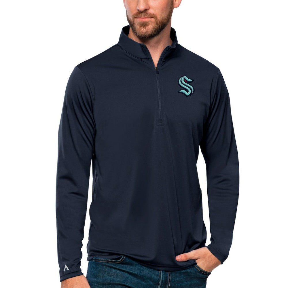 Seattle Kraken Antigua Tribute Quarter-Zip Pullover Top Deep Sea Blue