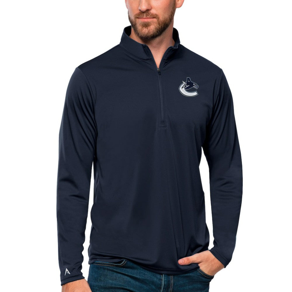 Vancouver Canucks Antigua Tribute Quarter-Zip Pullover Top Navy
