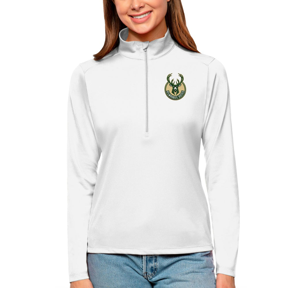 Milwaukee Bucks Antigua Women's Tribute Half-Zip Top - White on sale