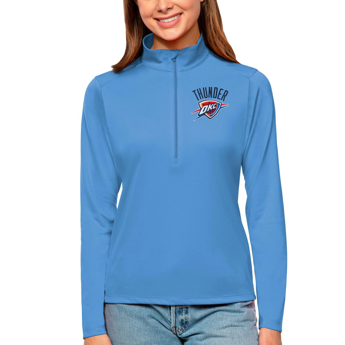 Oklahoma City Thunder Antigua Women's Tribute Half-Zip Top - Blue for sale