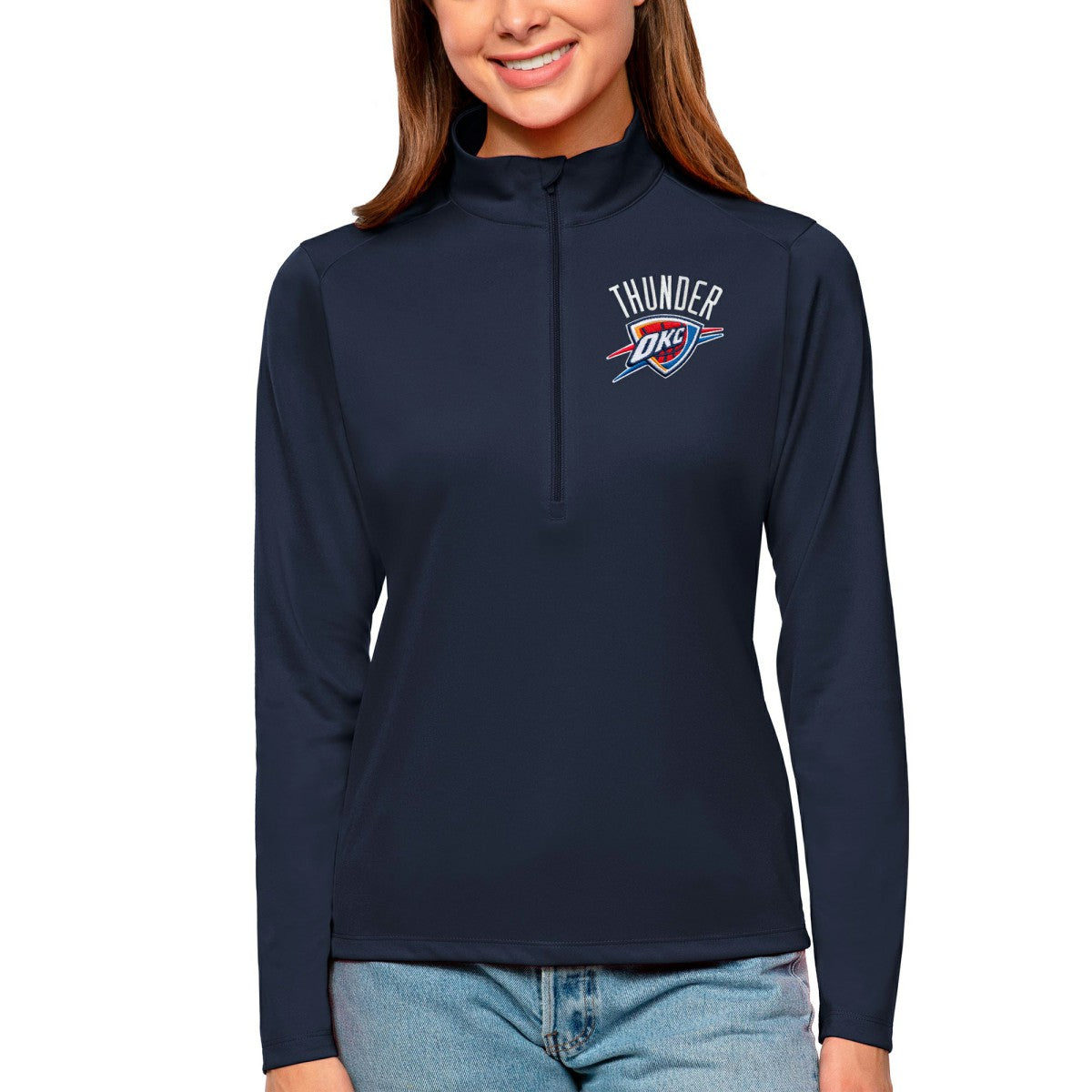 Oklahoma City Thunder Antigua Women's Tribute Half-Zip Top - Navy shop