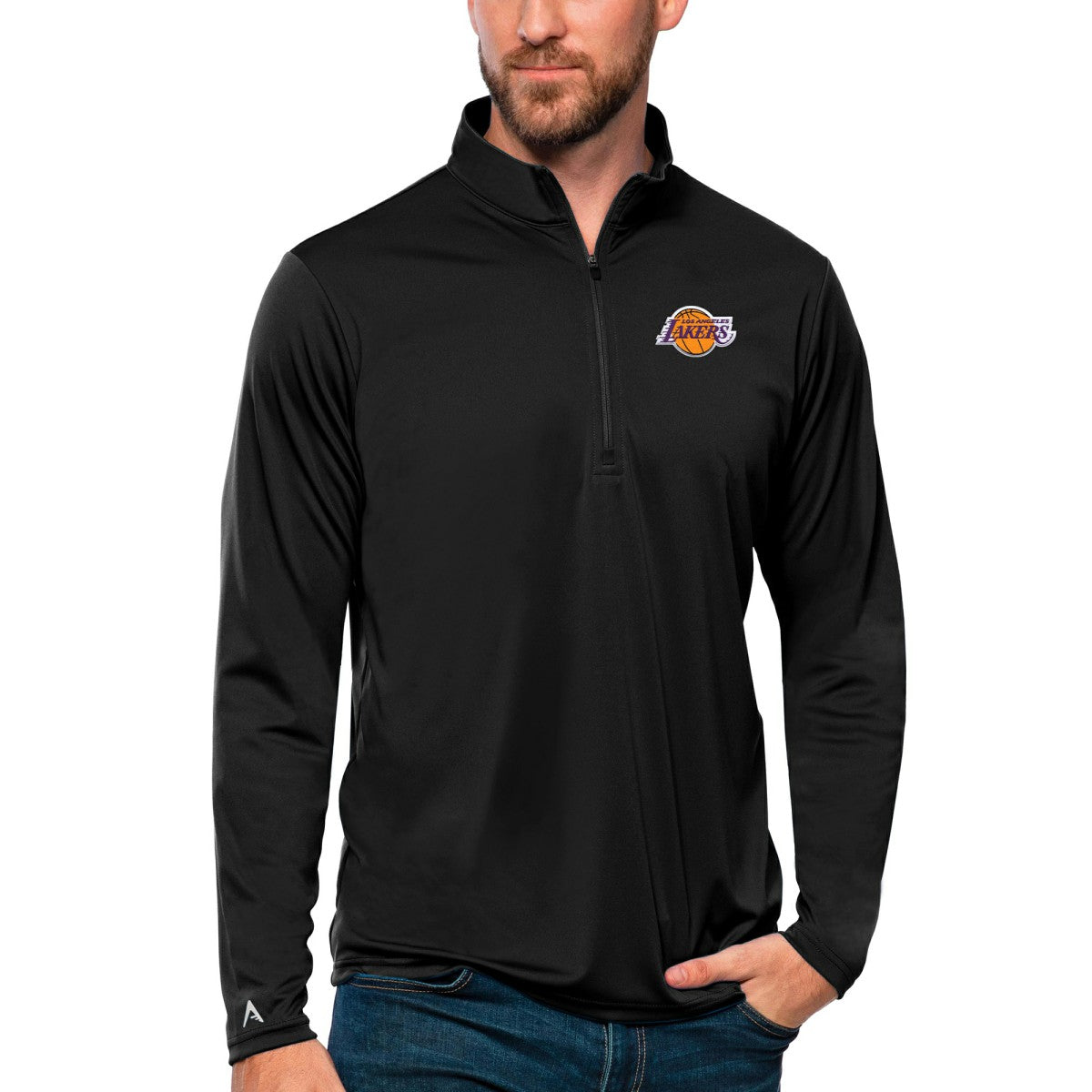 Los Angeles Lakers Antigua Tribute Quarter-Zip Pullover Top - Black discount