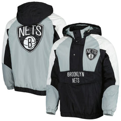 Brooklyn Nets Starter Body Check Raglan Hoodie Half-Zip Jacket - Black sale