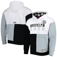Brooklyn Nets Tommy Jeans Andrew Split Pullover Hoodie - White/Black on sale