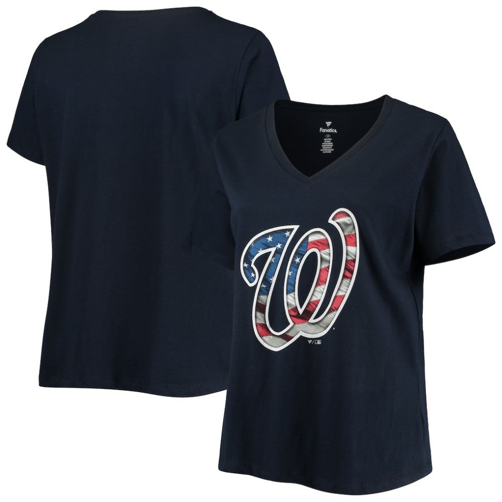 Washington Nationals Women's Plus Size Banner V-Neck T-Shirt - Navy