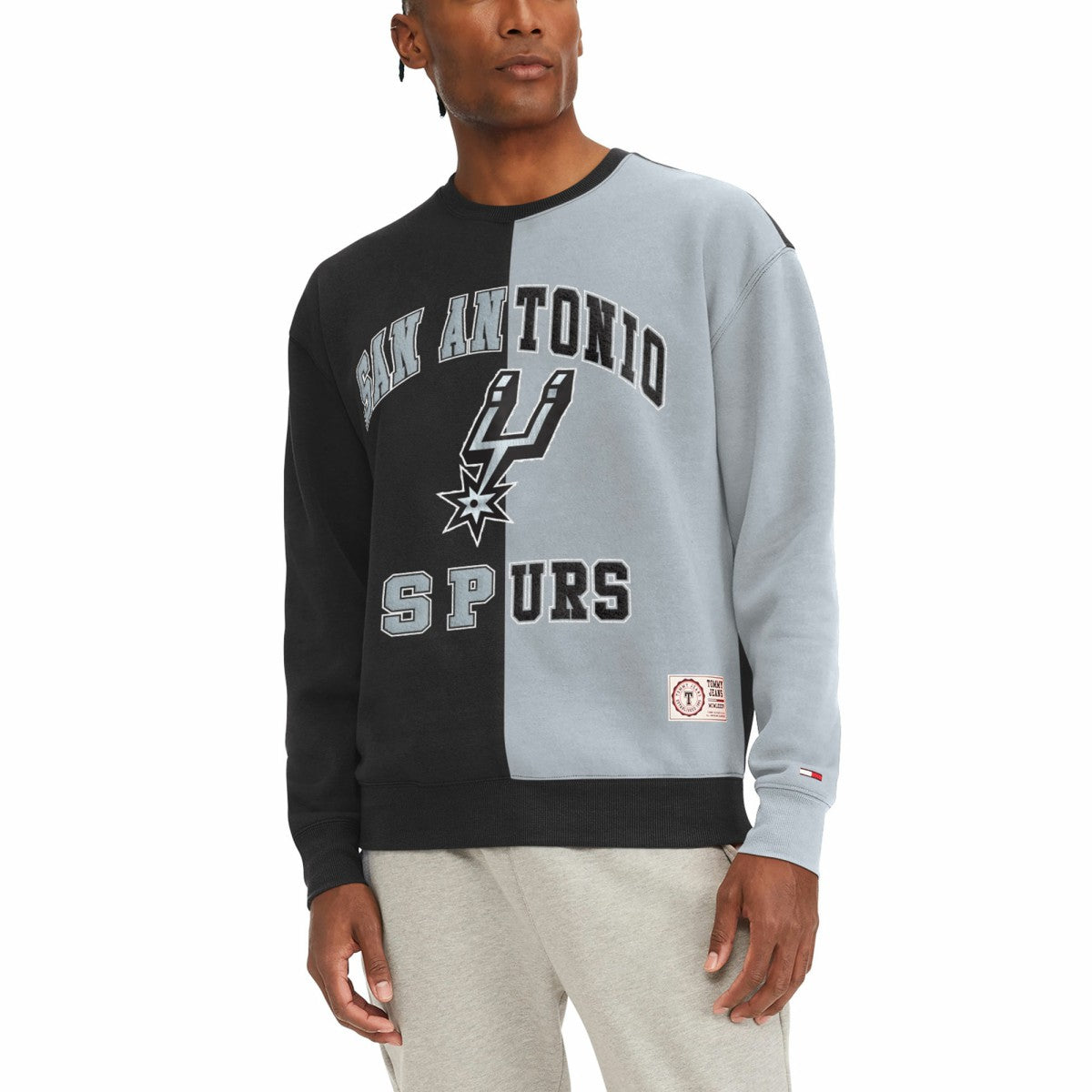 San Antonio Spurs Tommy Jeans Keith Split Pullover Sweatshirt - Black/Gray on sale