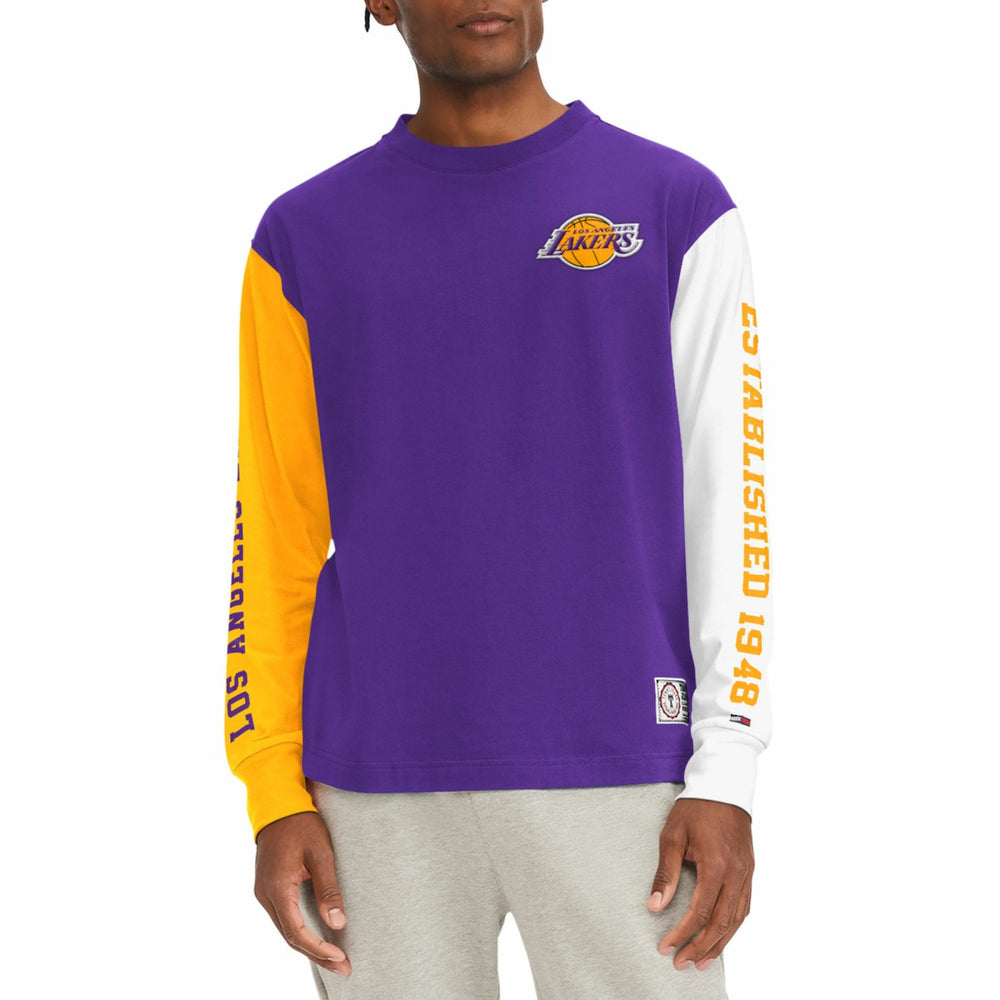 Los Angeles Lakers Tommy Jeans Richie Color Block Long Sleeve T-Shirt - Purple on sale