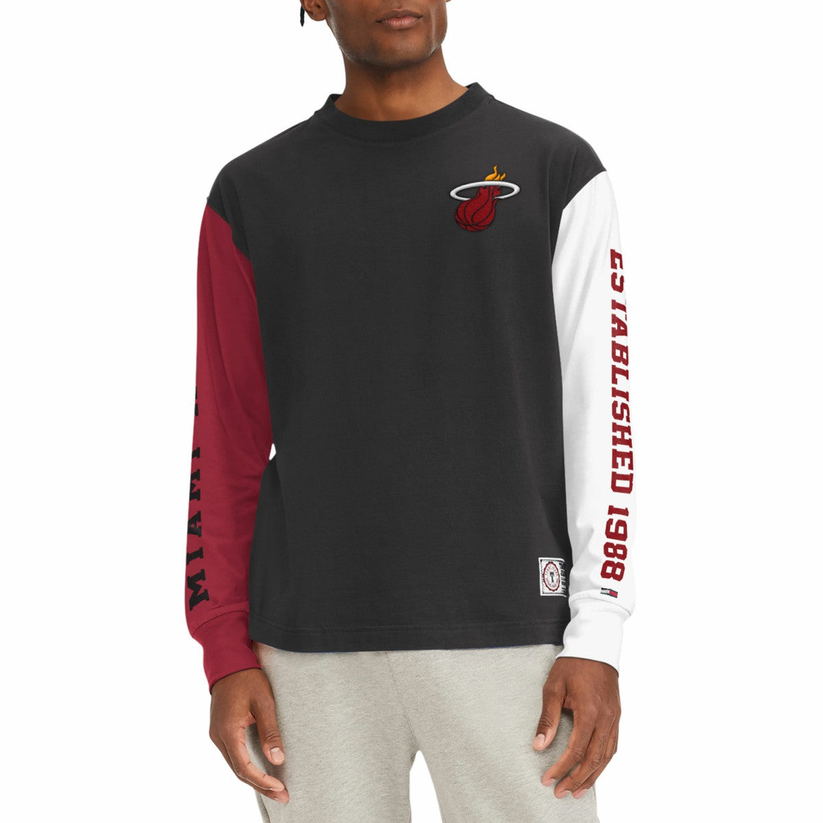 Miami Heat Tommy Jeans Richie Color Block Long Sleeve T-Shirt - Black on sale