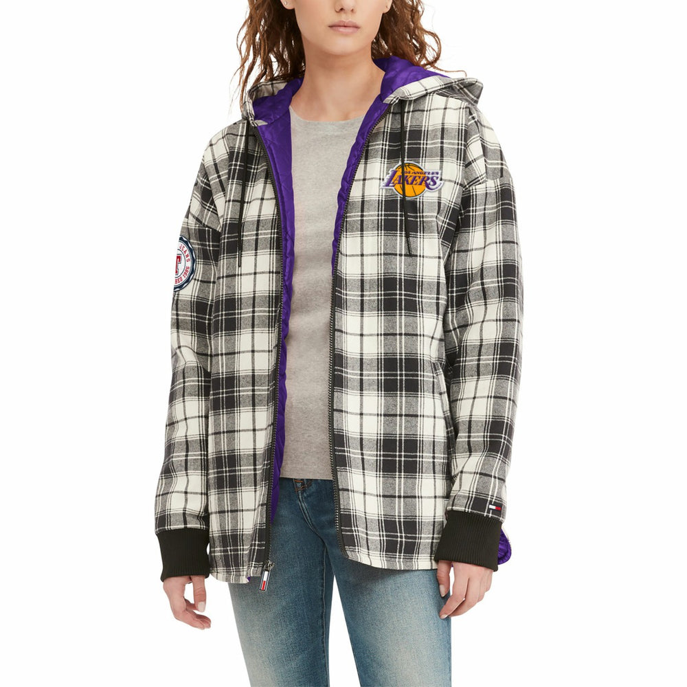 Los Angeles Lakers Tommy Jeans Women's Molly Flannel Full-Zip Hoodie - Black/Cream cheap