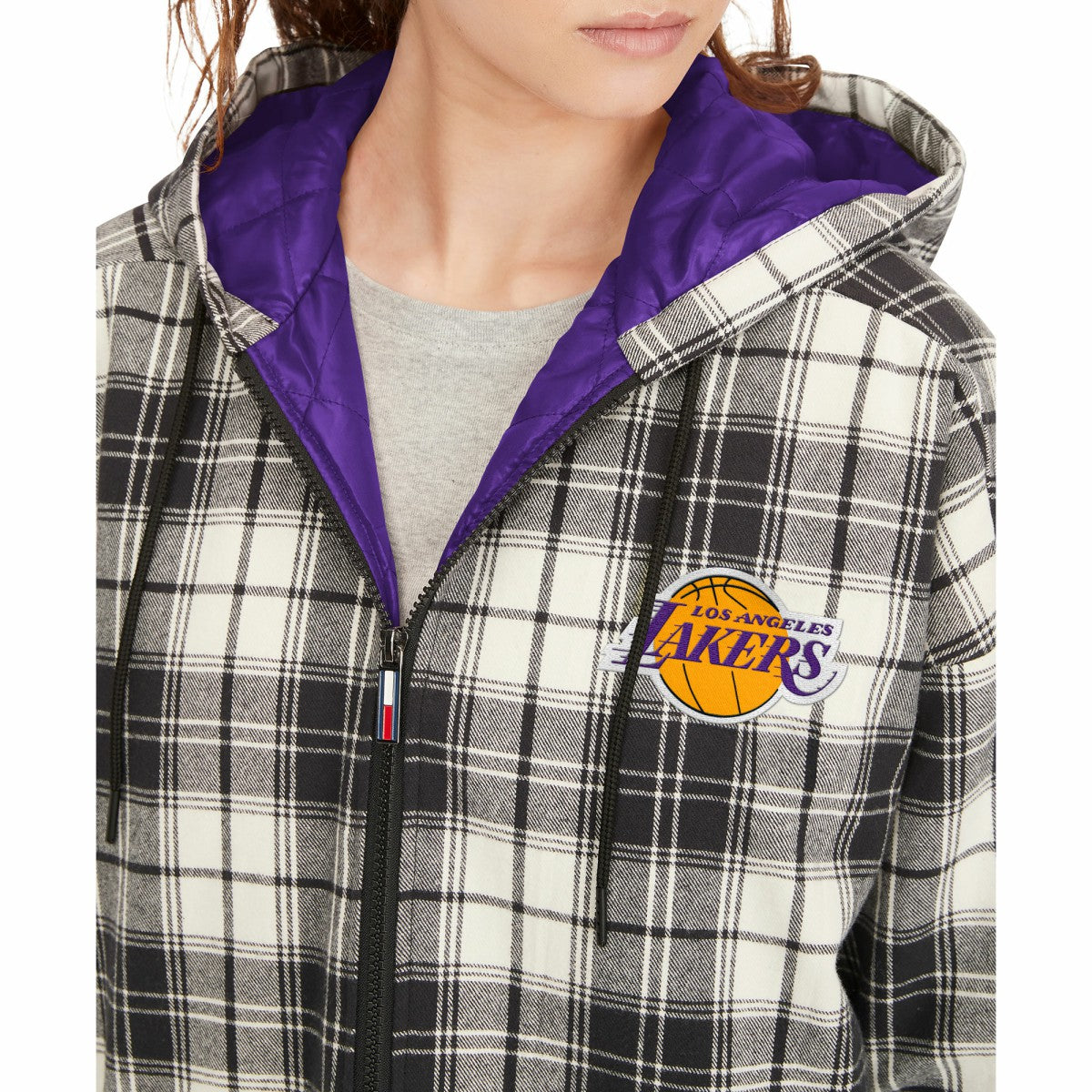 Los Angeles Lakers Tommy Jeans Women's Molly Flannel Full-Zip Hoodie - Black/Cream cheap