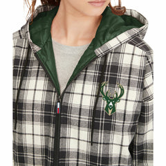 Milwaukee Bucks Tommy Jeans Women's Molly Flannel Full-Zip Hoodie - Black/Cream shop