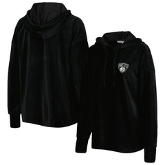 Brooklyn Nets Touch Women's End Line Velour Pullover Hoodie - Black for sale