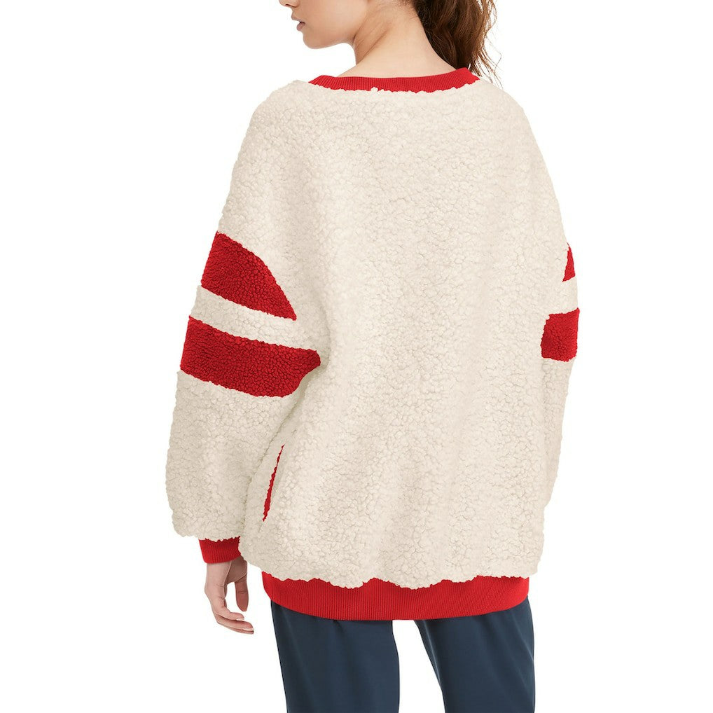 Chicago Bulls Tommy Jeans Women's Mindy Sherpa Pullover Sweatshirt - Oatmeal/Red shop