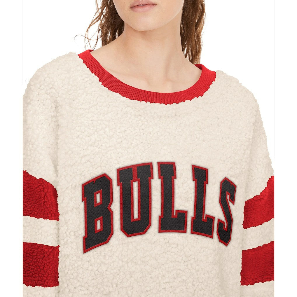 Chicago Bulls Tommy Jeans Women's Mindy Sherpa Pullover Sweatshirt - Oatmeal/Red shop