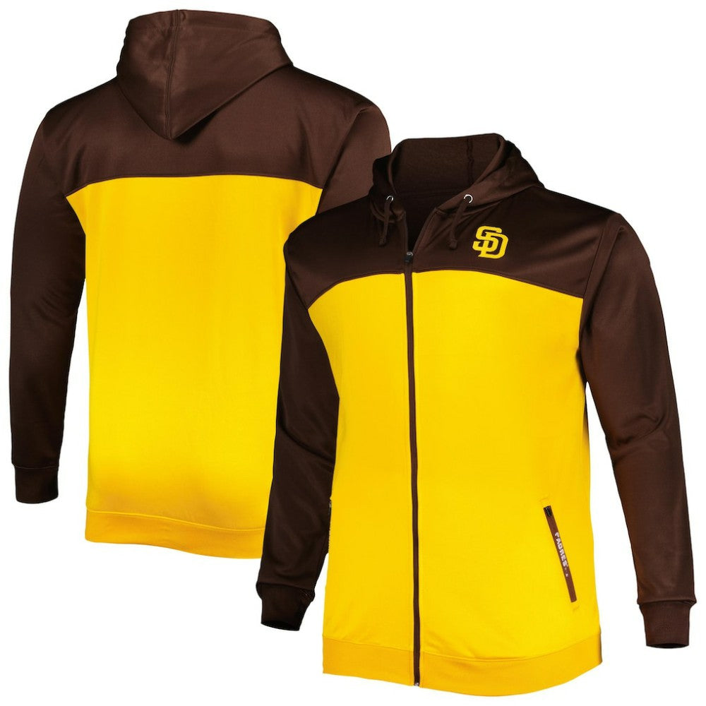 San Diego Padres Big & Tall Yoke Full-Zip Hoodie - Brown/Gold