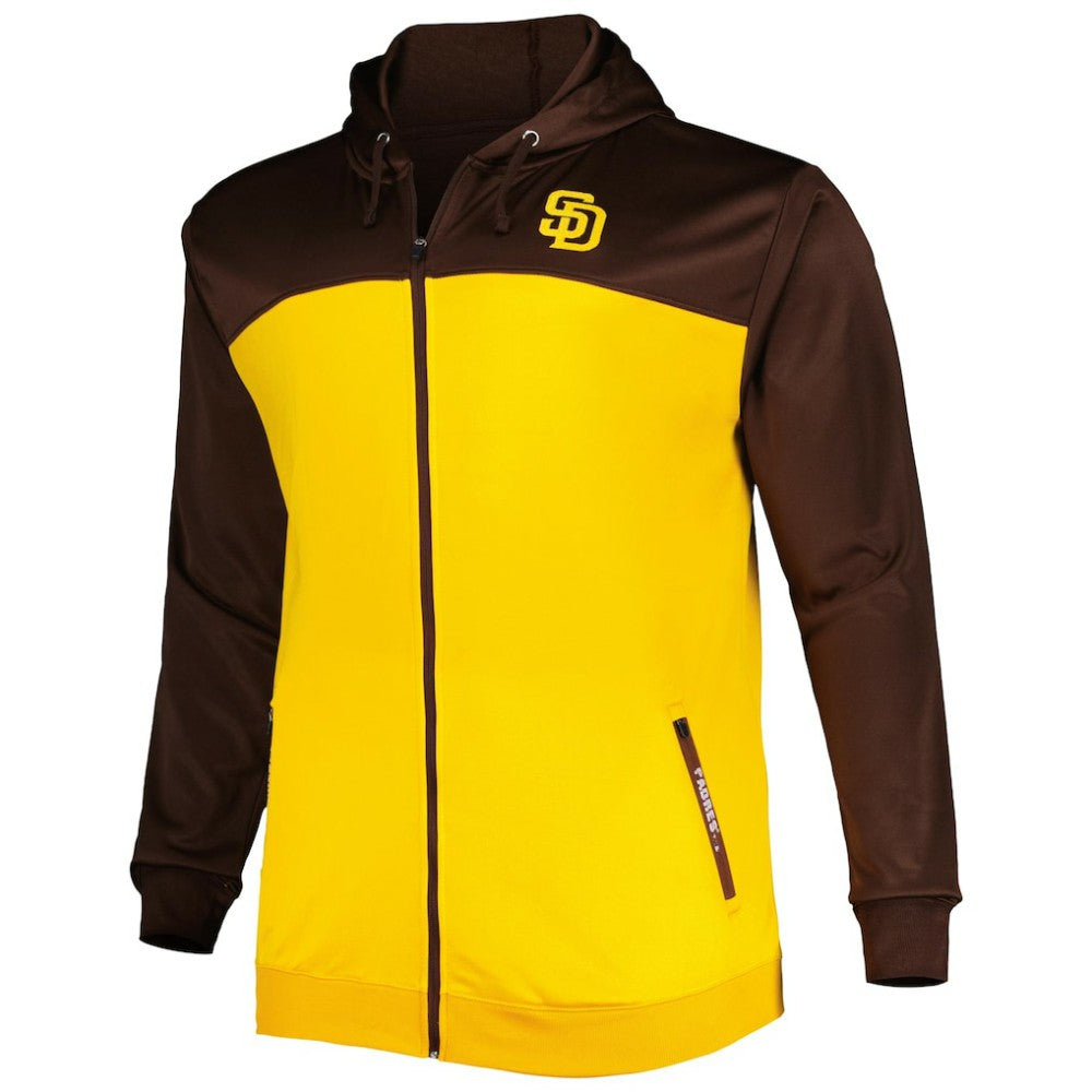 San Diego Padres Big & Tall Yoke Full-Zip Hoodie - Brown/Gold