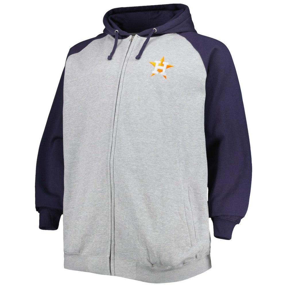 Houston Astros Big & Tall Raglan Full-Zip Hoodie - Heathered Gray/Navy