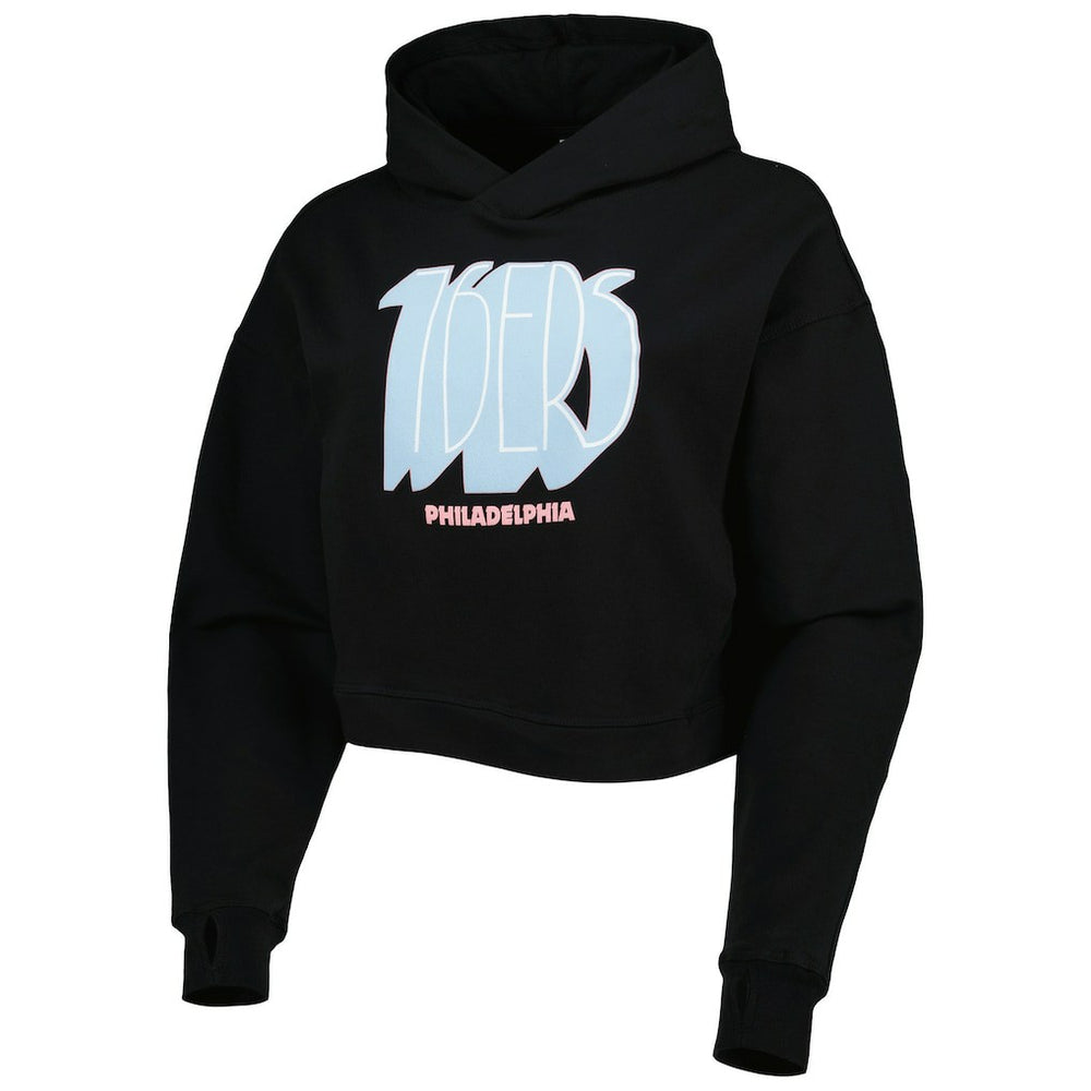 Philadelphia 76ers Lusso Women's Layla World Tour Cropped Pullover Hoodie - Black sale