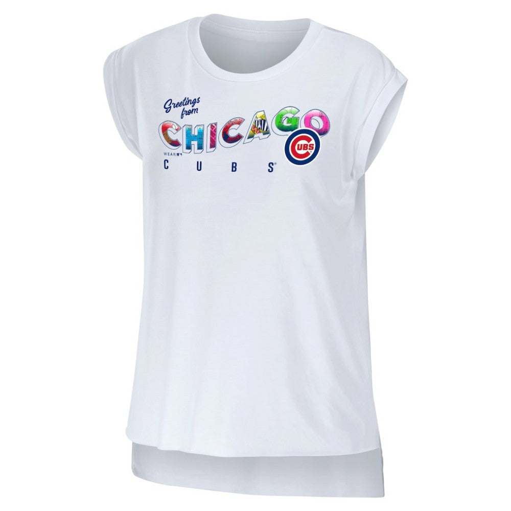 Chicago Cubs WEAR by Erin Andrews Women's Greetings From T-Shirt - White
