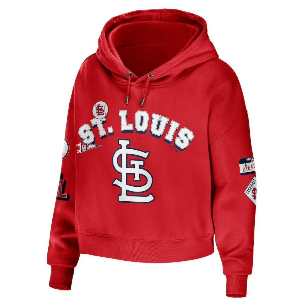 St. Louis Cardinals WEAR by Erin Andrews Women's Modest Patches Cropped Pullover Hoodie - Red