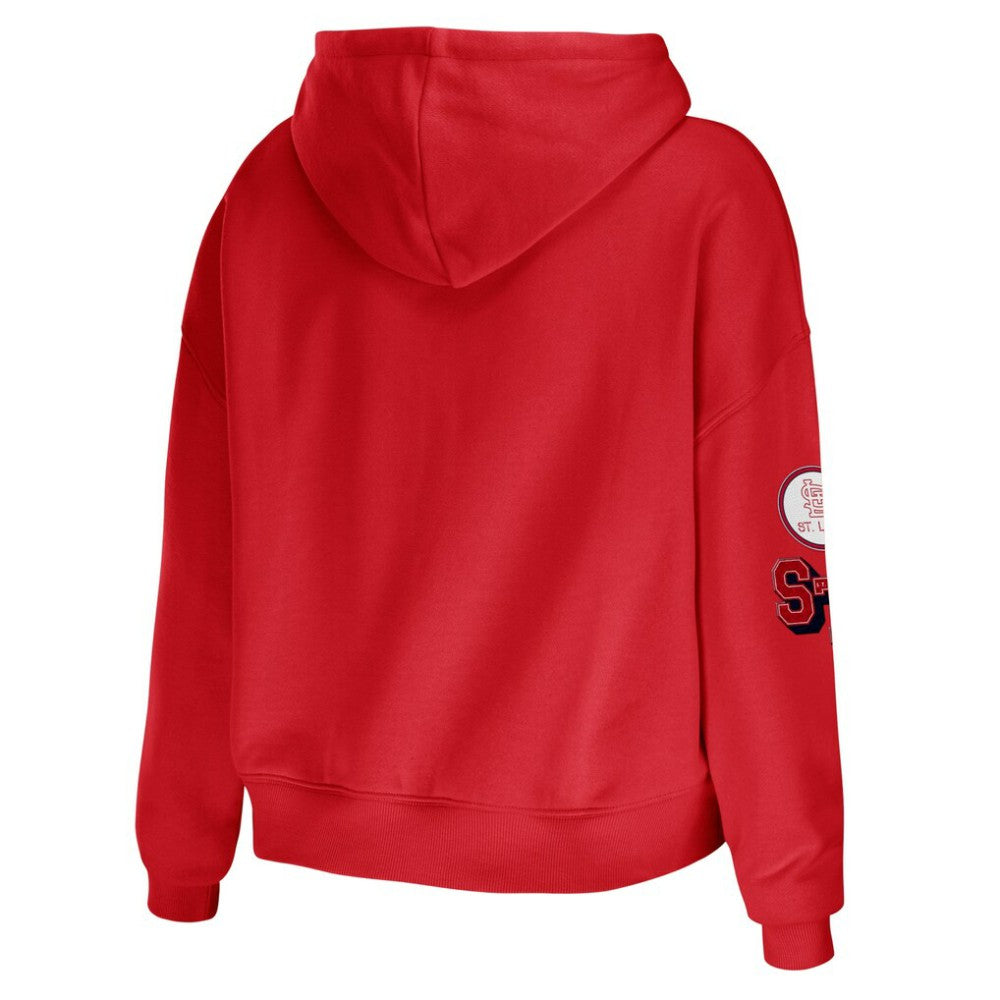 St. Louis Cardinals WEAR by Erin Andrews Women's Modest Patches Cropped Pullover Hoodie - Red